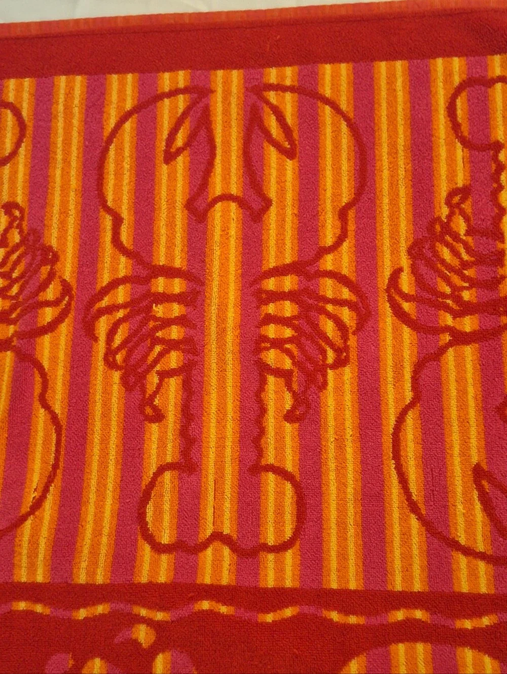 Vtg 90s Palm Cove Lobster Beach Towel Red Orange Pink Ocean 57x30 Inch Retro